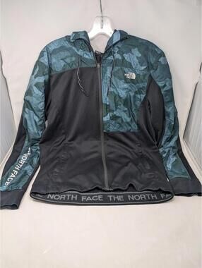 The North Face Train N Jacket Mens M Teal Green Camo Logo Full Zip Hooded